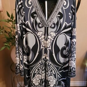 Hale Bob Black and Gray Midi Dress